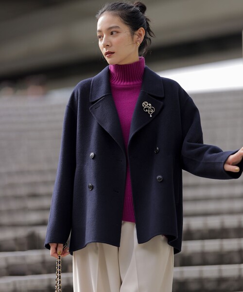 美品✨近年タグ パラスパレス ウールコート レザーパイピング ショート丈 濃紺 楽天市場】//パラスパレス PALLAS PALACE レザーパイピングウール混