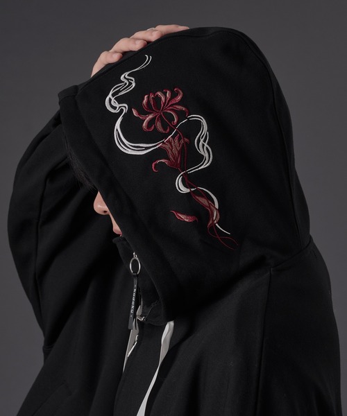 狐独 パーカー 彼岸花刺繍ビックフーディ メンズ レディース