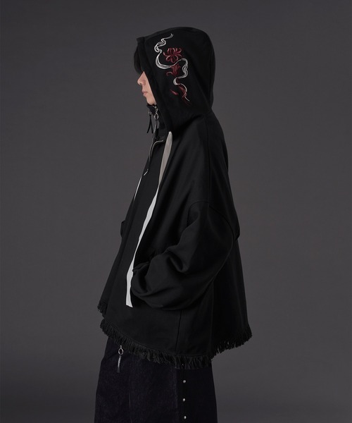 狐独 パーカー 彼岸花刺繍ビックフーディ メンズ レディース