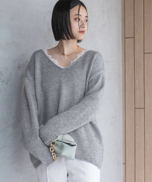 A part by（アパートバイ） ニット セーター モヘヤレースVネック