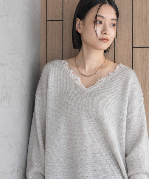 AMERICAN DREAMS Vネックニット グレー モヘア Re:EDIT（リエディ） ニット セーター 「新色追加」モヘアライクV