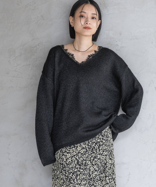 A part by（アパートバイ） ニット セーター モヘヤレースVネック