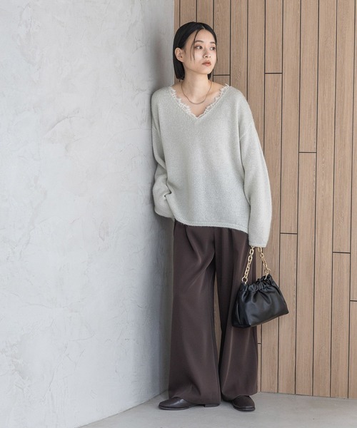 美品 17AW アパルトモン モヘヤ MOHAIR Vネック ニット ベージュ モヘヤ ブレンド 起毛 Vネック ニット