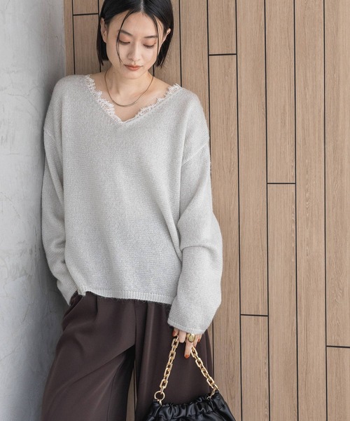 AMERICAN DREAMS Vネックニット グレー モヘア Re:EDIT（リエディ） ニット セーター 「新色追加」モヘアライクV