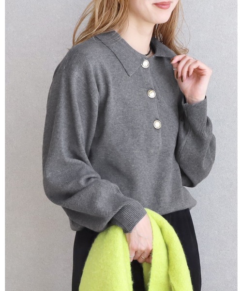 reca（レカ） ニット セーター 襟付き金ボタンニット レディース