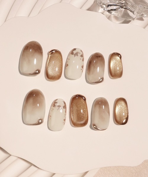 Anail ネイルチップ ネイルシール 水光ネイルブラウンニュアンス