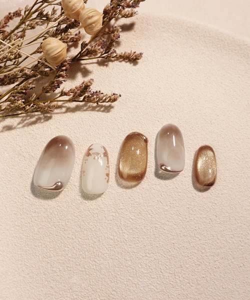 Anail ネイルチップ ネイルシール 水光ネイルブラウンニュアンス