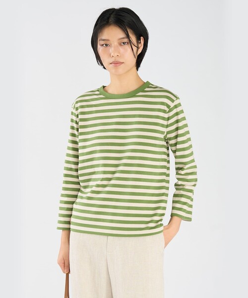 agnes b.（アニエスベー） tシャツ 細ボーダー コットン 七分袖 T