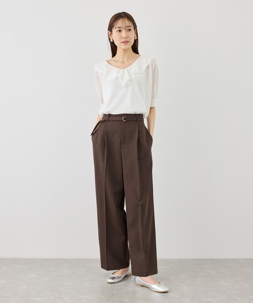 パンツ カナパ ベルト付きワイドパンツ/セットアップ対応・UV・抗菌防臭・接触冷感 レディースの画像