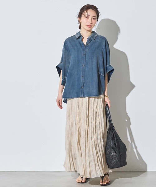 ブラウス シャツ シアーデニム５分袖シャツ レディース Gready Brilliant（グレディブリリアン） ブラウス シャツ シアー