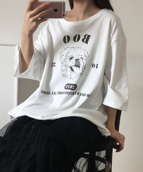 【未使用訳アリ】定価3.9万円 G/FORE レディース 半袖 Tシャツ Arinomama（アリノママ） tシャツ 半袖 ペキニーズプリント 裾ドロスト