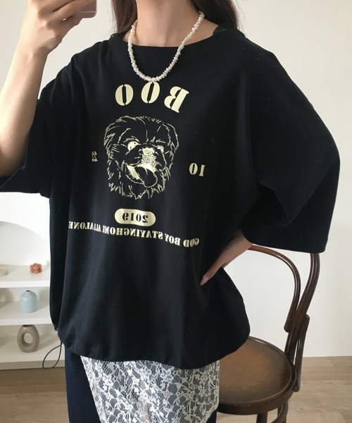 Arinomama（アリノママ） tシャツ 半袖 ペキニーズプリント 裾ドロスト