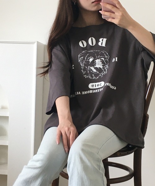 Arinomama(アリノママ) tシャツ 半袖 ペキニーズプリント 裾ドロスト Arinomama(アリノママ) tシャツ 半袖 ペキニーズプリント 裾ドロスト