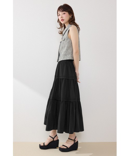 スカート ウエストシャーリングタックデザインフレアスカート　春服　夏服の画像