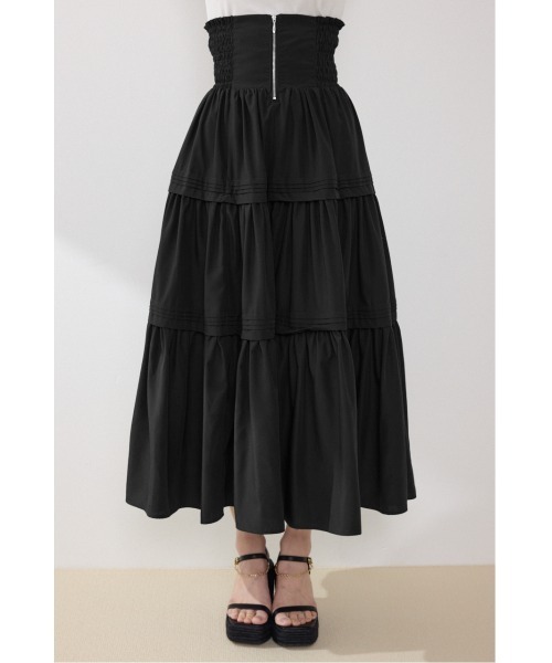 スカート ウエストシャーリングタックデザインフレアスカート　春服　夏服の画像