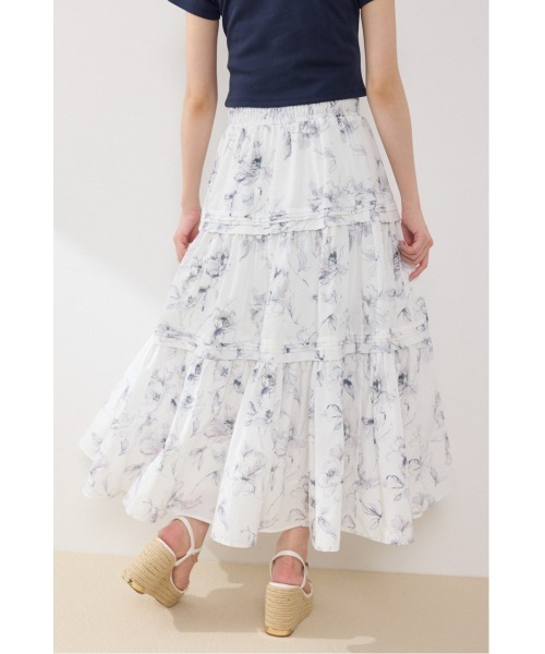 スカート ウエストシャーリングタックデザインフレアスカート　春服　夏服の画像