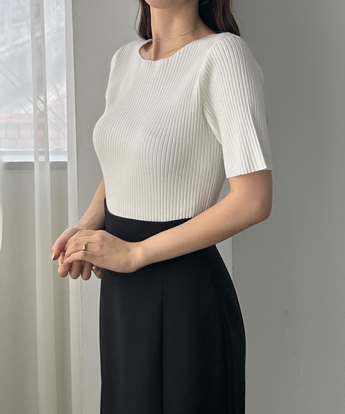 「Louere」 半袖ニット MEDIUM ホワイト レディース_画像3