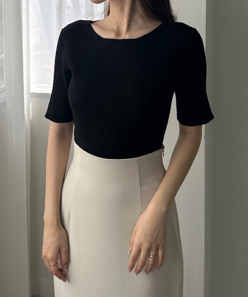 「Louere」 半袖ニット MEDIUM ホワイト レディース_画像6