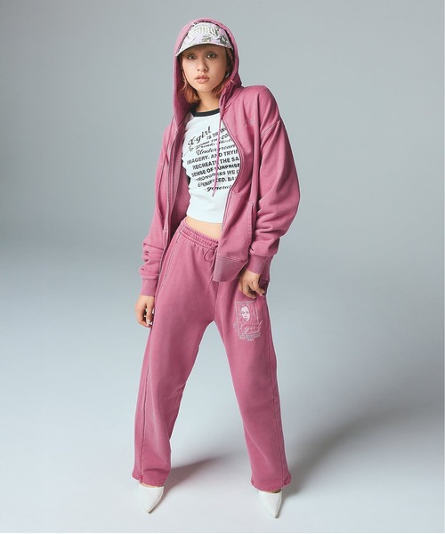 x-girl ピンク パーカー Mサイズ X-girl（エックスガール） ジップアップパーカー M ピンク レディース