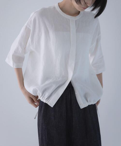 かぐれ リネンシャツ ブラウス シャツ リネンハーフスリーブシャツ