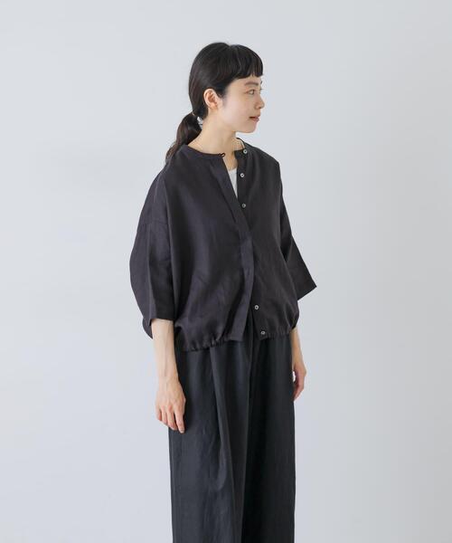 かぐれ リネンシャツ ブラウス シャツ リネンハーフスリーブシャツ