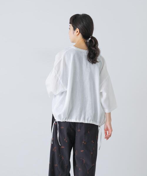 かぐれ リネンシャツ ブラウス シャツ リネンハーフスリーブシャツ