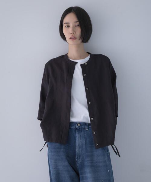 かぐれ リネンシャツ ブラウス シャツ リネンハーフスリーブシャツ
