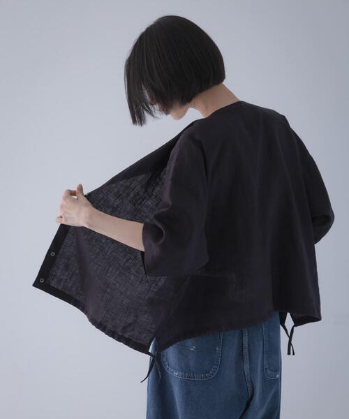 かぐれ リネンシャツ ブラウス シャツ リネンハーフスリーブシャツ