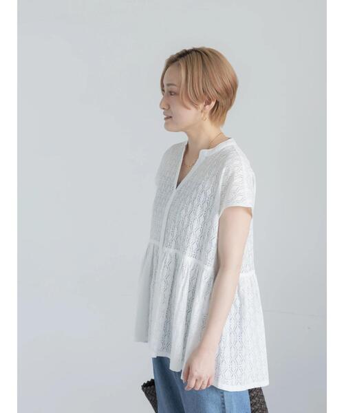 Te chichi（テチチ） ブラウス シャツ 半袖 レースペプラムブラウス