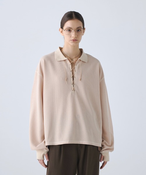 トップス soerte Loose Lace-up Thermal Polo soerte ポロシャツ Loose Lace-up Thermal Polo/ルーズレースアップ