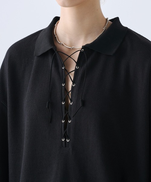 トップス soerte Loose Lace-up Thermal Polo soerte ポロシャツ Loose Lace-up Thermal Polo/ルーズレースアップ