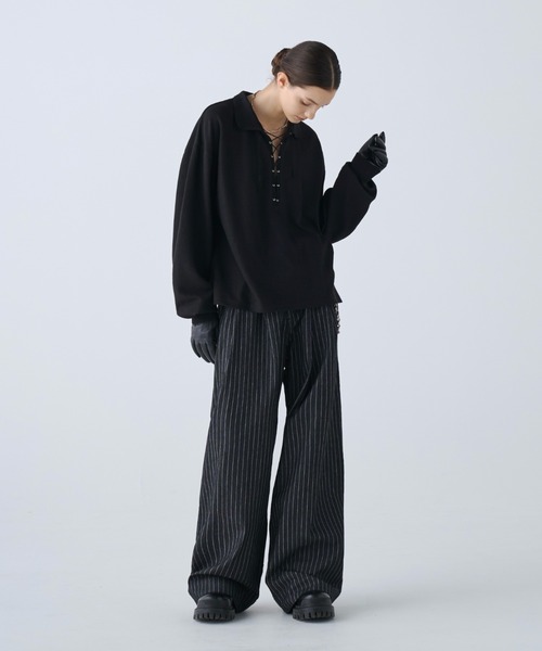トップス soerte Loose Lace-up Thermal Polo soerte ポロシャツ Loose Lace-up Thermal Polo/ルーズレースアップ