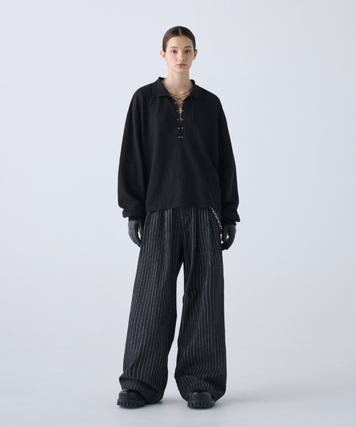 トップス soerte Loose Lace-up Thermal Polo soerte ポロシャツ Loose Lace-up Thermal Polo/ルーズレースアップ
