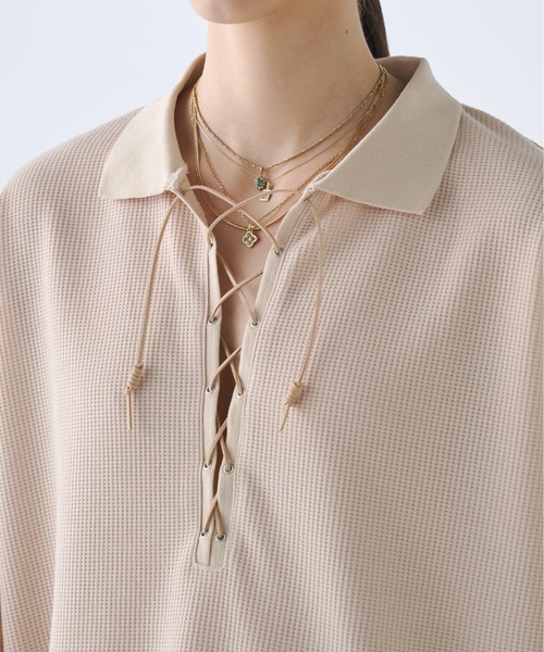 soerte ポロシャツ Loose Lace-up Thermal Polo/ルーズレースアップ