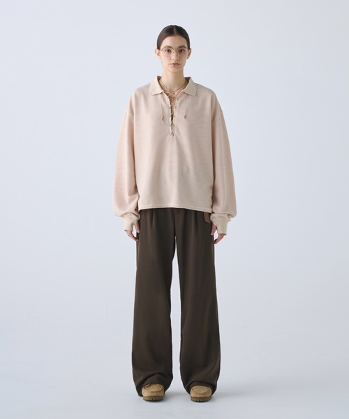 soerte ポロシャツ Loose Lace-up Thermal Polo/ルーズレースアップ