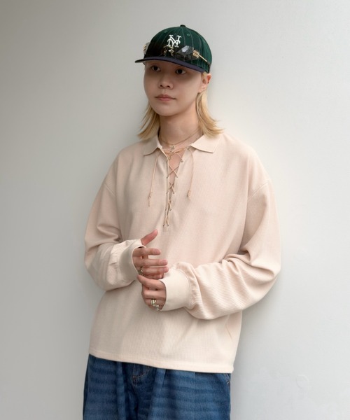 トップス soerte Loose Lace-up Thermal Polo soerte ポロシャツ Loose Lace-up Thermal Polo/ルーズレースアップ