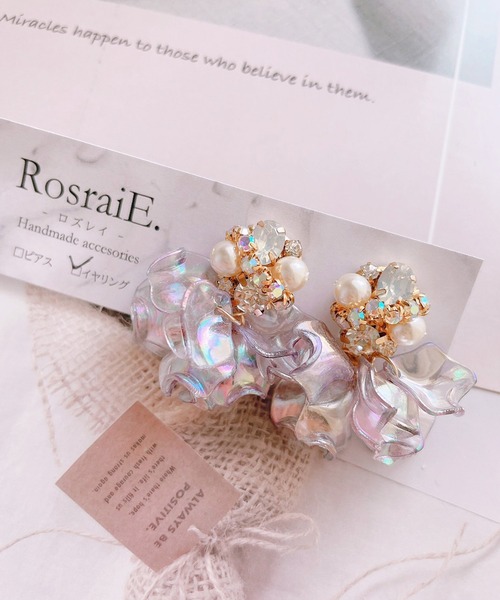 TONE イヤリング 「RosraiE」キラキラ ビジュー フラワーフリル
