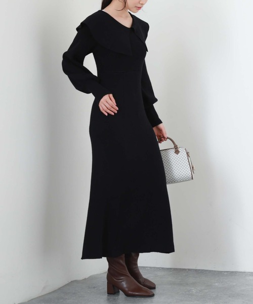 archives（アルシーヴ） ワンピース ビッグカラーニットワンピース