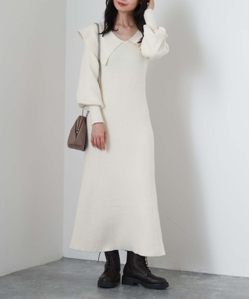 archives（アルシーヴ） ワンピース ビッグカラーニットワンピース