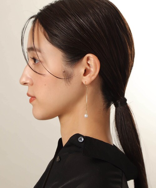 ピアス K10パール コンパクトチェーン フックピアス レディースの画像