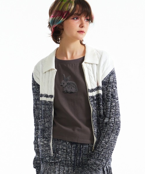カーディガン KIRSH CHERRY COLOR COMBINATION KNIT ZIP UP CARDIGAN/キルシーチェリーカラーニットジッ