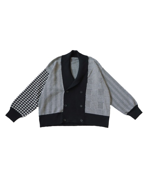 【美品】 ダックス　アンサンブル　ニット　カーディガン　セーター　花柄×千鳥柄 antiqua ニット セーター 千鳥柄ドッキングカーディガン