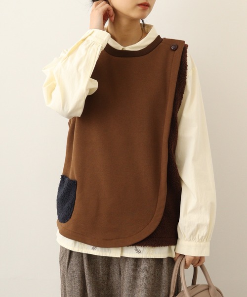 ベスト ジレ EMAGO 異素材切替えベスト レディース Emago ベスト ジレ EMAGO 異素材切替えベスト レディース
