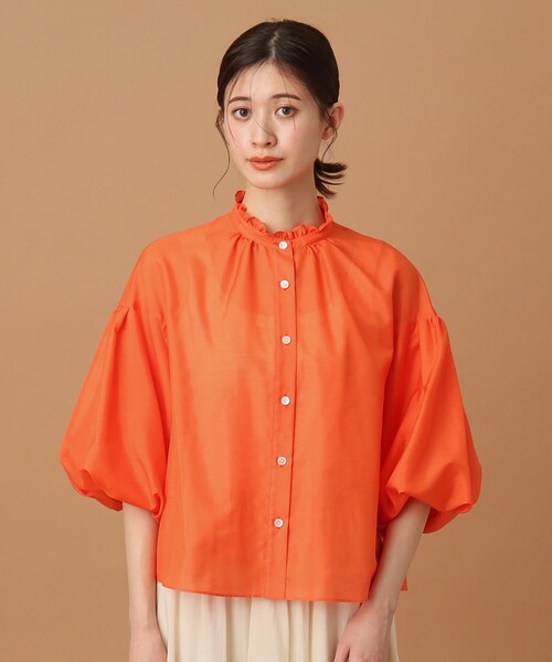 DRESSTERIOR スタンドフリルボリュームスリーブブラウス 洗える】スタンドフリルボリュームスリーブブラウス