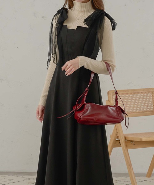 Ambre Neige ワンピース tulle ribbon flare camisole dress