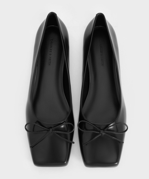 CHARLES & KEITH スクエアトゥフラットシューズ ブラック CHARLES ＆ KEITH バレエシューズ パンプス スクエアトゥボウ