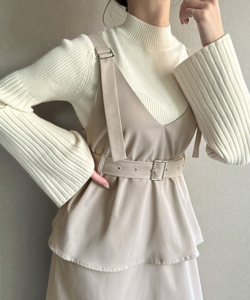 JUNOAH（ジュノア） ワンピース Vネックジャンスカキャミワンピース