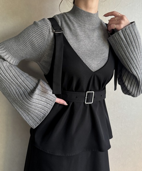 JUNOAH（ジュノア） ワンピース Vネックジャンスカキャミワンピース