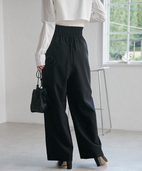 RANAN（ラナン） パンツ ウエストゴムシャーリングワイドパンツ