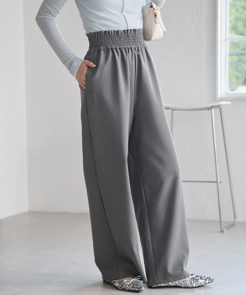 RANAN（ラナン） パンツ ウエストゴムシャーリングワイドパンツ